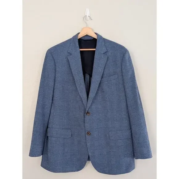 Men's Bonobos Blue Glen Plaid Cotton Blend Sport Coat Blazer Athletic Fit Sz 46R - Picture 2 of 9